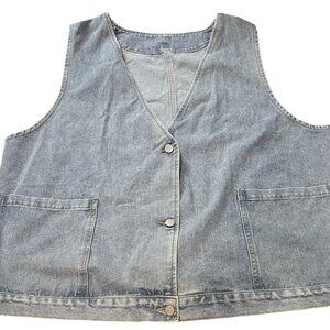 Denim Jean Vest Mens XL Light Medium Wash Baggy Skater Utility Workwear Pockets